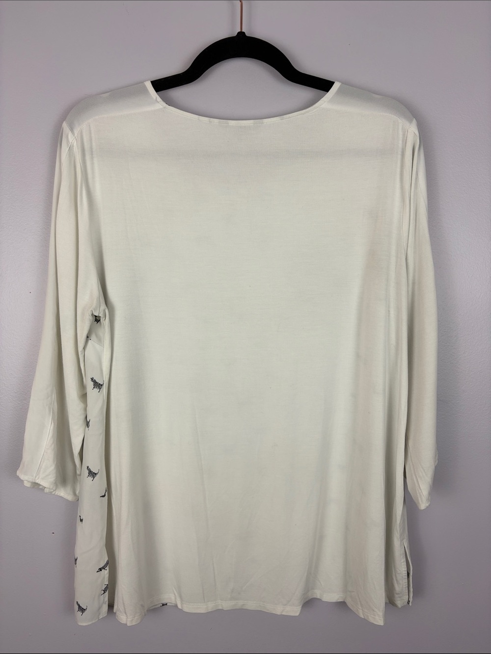 RW&CO Zebra Print Mixed Media Blouse Large Ivory Black 3/4 Sleeve - Picture 12 of 13